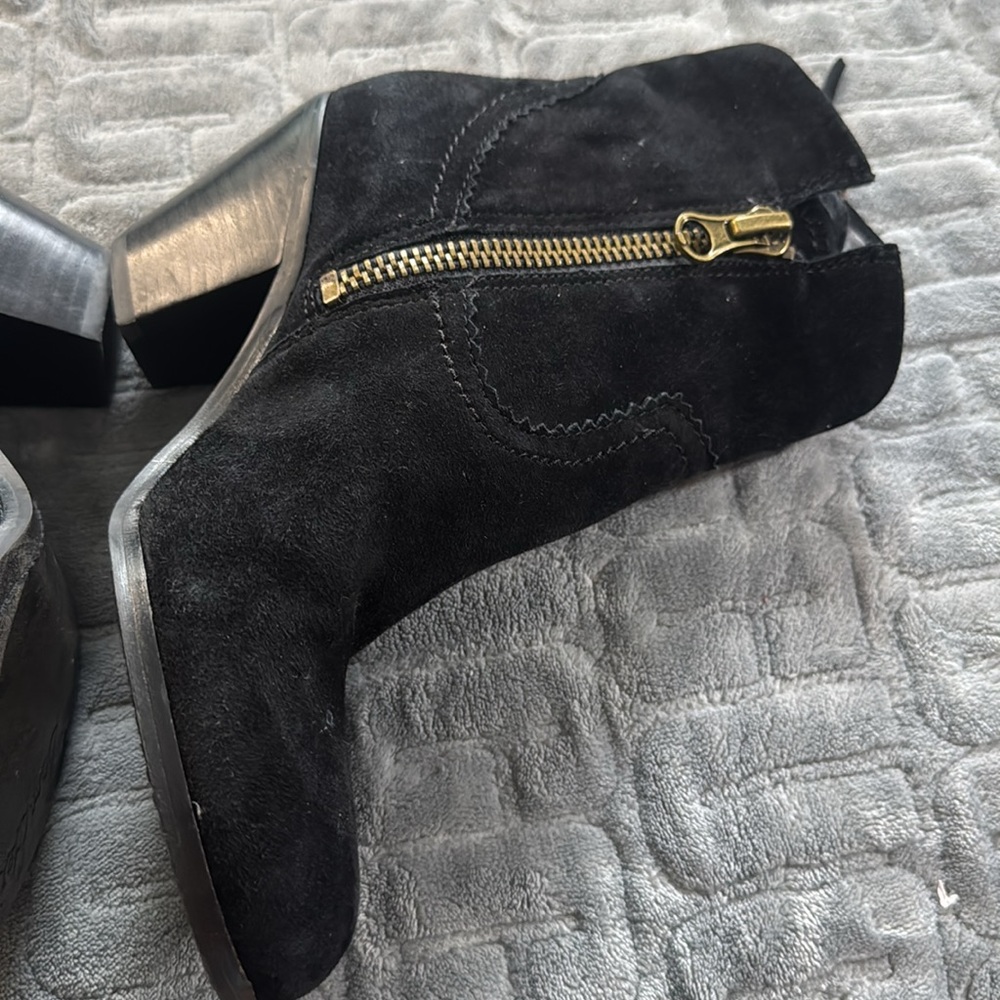 Sam Edelman 7M Black Leather Ankle Boots Booties LOUIE Fringe‎ Western - Picture 3 of 7